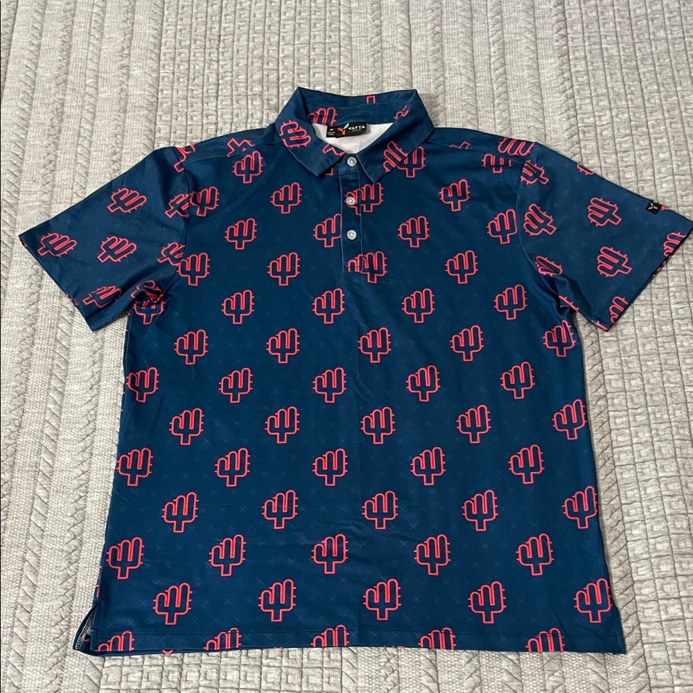 Yatta Golf Men’s Polo Navy Blue Cactus Print